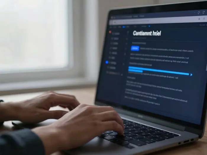 Drafting content with an AI tool on a laptop
